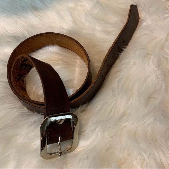 By Zero brown leather belt geometric silver buckle - Picture 3 of 9